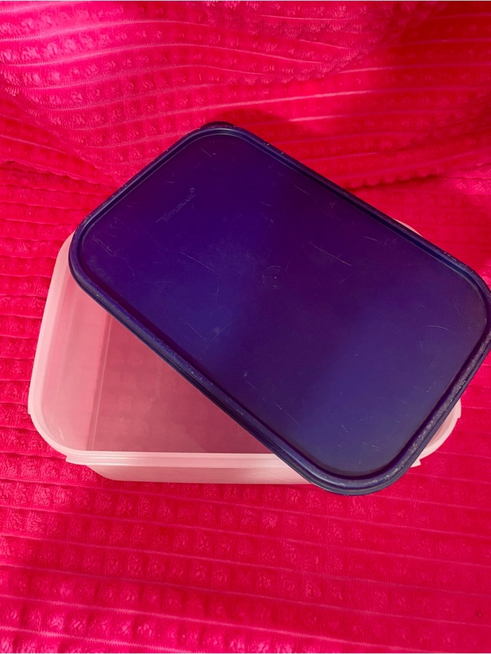 Tupperware White Container with Blue Lid
